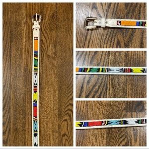 Vintage White Leather Beaded Belt